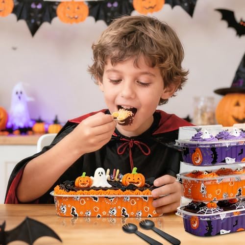 100Pack Halloween Mini Cake Pans Disposable Mini Loaf Pans with Lids and Spoons, 6.8Oz Aluminum Foil Pans Tins, Individual Dessert Cups Containers for Sales,Party,Picnics - Image 7