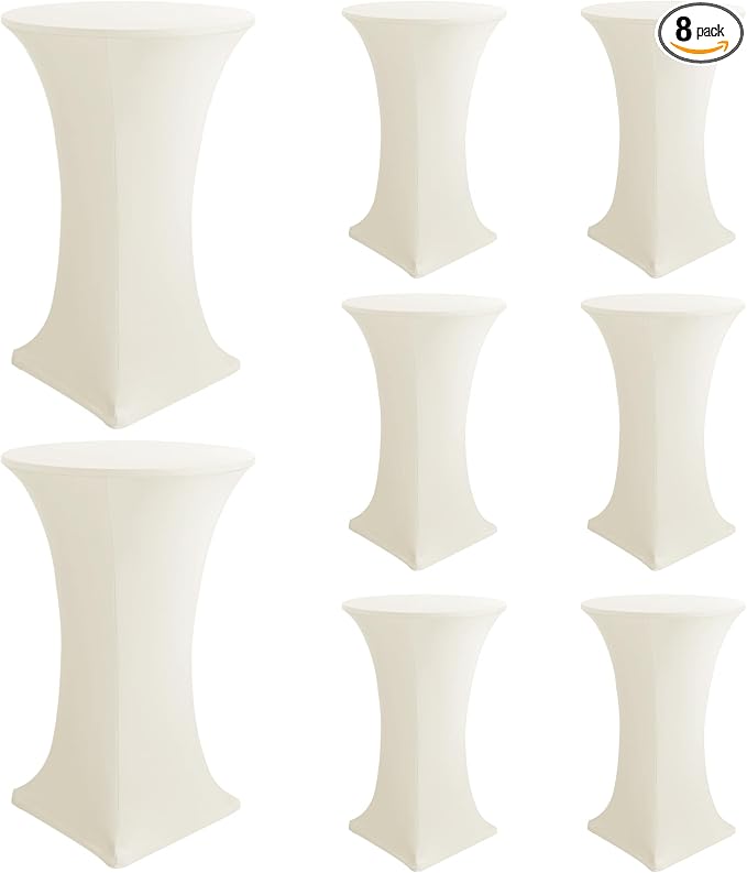 Cocktail Table Covers-Spandex Round High Top Table Cloths Party Cream by Enjoyidea