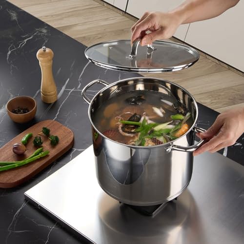 LIANYU 14 QT Stainless Steel Large Stock Pot,Heavy Stockpot with Glass Lid - Image 3