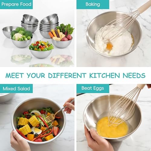 12 Pcs Stainless Steel Mixing Bowls with Graduations, Metal Serving Salad Bowls, Reusable Baking Food Storage Containers for Baking, Cooking, Making Salads, Soups, Ice Cream, Noodles, cereal - Image 5
