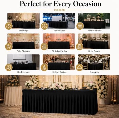 Your Magic Moment Black Table Skirt for 6 ft 8 Piece Rectangle Folding Tables - Spandex Table Covers for 6ft Rectangle Tables - Image 6
