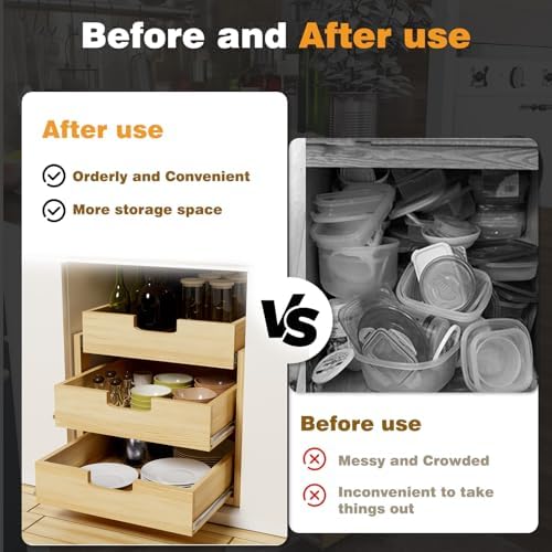 Pull Out Cabinet Organizer, 17''W×21''D Sliding Drawers for Cabinets, 3 Tier Soft Close Slide Out Wooden Pull out Drawers, Base Cabinet Organization for Kitchen, Pantry, Bathroom - Image 6