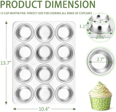 Herogo 3 Pack 12-Cup Stainless Steel Muffin Pan Tin for Making Egg Muffin Quiches, Metal Nonstick Cupcake Tray Set for Baking, Mini Brownie, Regular Size & Easy Clean, Oven & Dishwasher Safe - Image 2