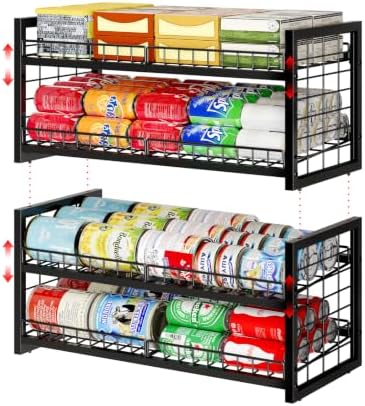 JKsmart 2-Tier Stackable Can Organizer, Extra-Long Can Rack for Pantry Storage, Adjustable Can Dispenser Holds Up to 64 Cans, 12mm Metal Frame, Super Sturdy Holders for Various Canned Food Soda-2 Pack by JKsmart