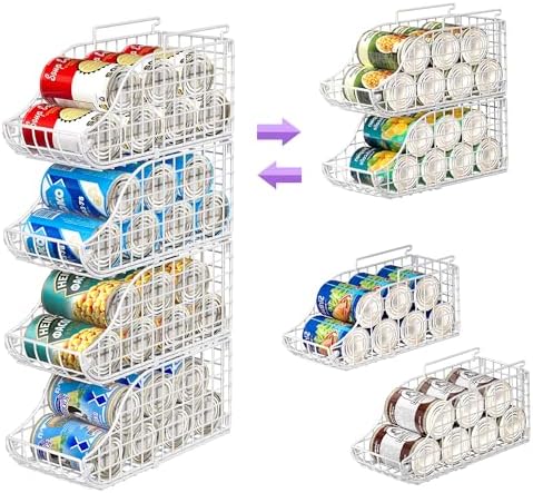 Sonyabecca 4-Pack Stackable Can Rack Organizer for Kitchen Pantry，White | Soda Can Organizer and Food Storage Dispenser for Pantry Cabinets. Foldable Wire Rack Keeps Canned Food Organized - Image 6