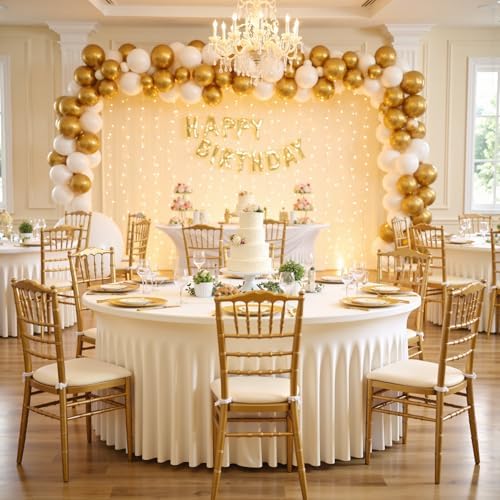 leegleri 10 Pack 60Inch Ivory Spandex Round Tablecloths, Stretchy 120inch Fitted 5FT Round Table Cloths, Wrinkle Free Table Cover with Skirt for Wedding Party Dining Banquet - Image 5