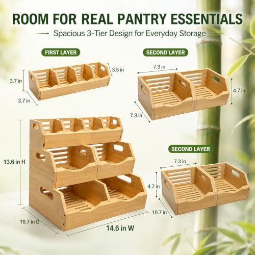 3 Tier Bamboo Pantry Storage Bins, Stackable Onion and Potato Storage Bins - Image 5