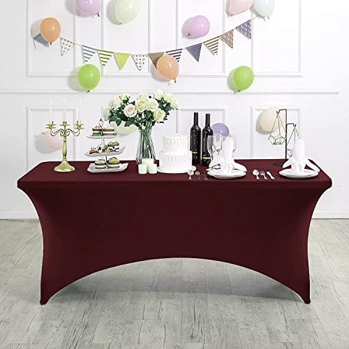 MDS® Pack of 20 Spandex Tablecloth 8FT Tight Fitted Stretch Table Cover – Washable Wrinkle-Free Reusable Elastic Patio Tablecloth for Wedding, Party, Banquet, Trade Show, Event Décor - Burgundy - Image 3
