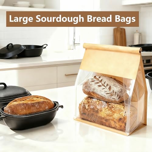 100 Pack Extra Large Paper Bread Bags for Homemade Bread Sourdough Bags, 12.2x10.6x6.1 Inches Resealable Tin Tie Tab Lock Bakery Loaf Bag with Window, Baked Goods Packaging for Gifting and Bake Sale - Image 5