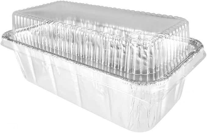 PACTOGO 2 lb. Disposable Aluminum Foil Loaf Pans w/Clear Low Dome Lids | Standard Size 8.5”L x 4.5”W 2.25" Deep | Heavy Duty Bread Container Tins for Baking, Food Storage & Takeout (Pack of 25) by PACTOGO