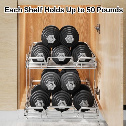 2-Tier Kitchen Cabinet Pull Out Shelf and Drawer Organizer Slide Out Pantry Storaqe Basket in Multiple Sizes (18" W x 21" D) - Image 6
