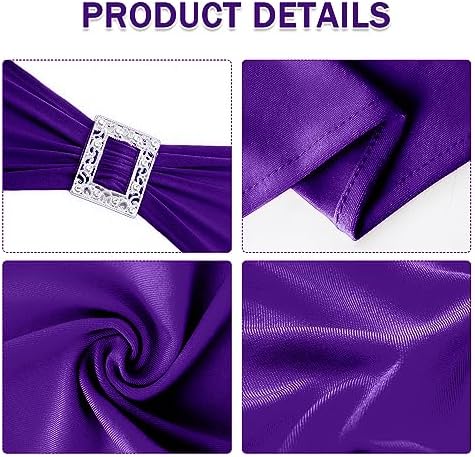 Joccun 60 PCS Spandex Chair Sashes Bows Stretch Chair Cover Band with Buckle Slider Universal Elastic Chair Ties for Wedding Banquet Party Event Decoration (Purple) - Image 3