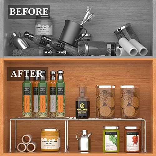 Kitchen Cabinet Expandable Shelf Organizers Set of 4, Adjustable Metal Wire Pantry Storage Shelves, Plate Dish Organizer Rack for Cabinets, Cupboard, Counter, Freezer, Countertop, Chrome - Image 5