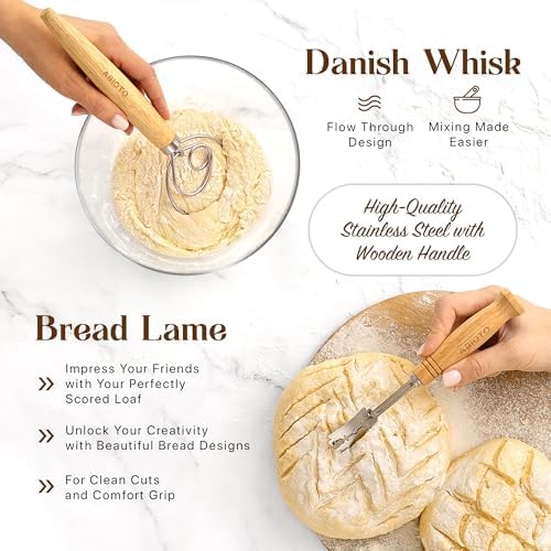 ABIOTO Sourdough Starter Kit with Bread Proofing Baskets & Tools, 24-Pieces | Complete Beginner Sourdough Bread Baking Supplies - Round & Oval Bannetons, Liners, Slings, Jar, Mat, Lame, Whisk, & Scrapers - Image 5