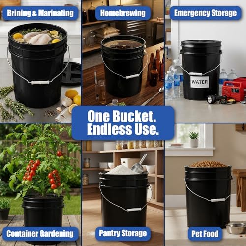 ePackageSupply 5 Gallon Bucket - Food Grade w/Lid BPA-Free, Black/Black, 3 | Airtight Gamma Seal Screw-On Lid, Heavy-Duty 90 Mil HDPE Plastic, Food Safe and Durable Container, Bulk Storage, Made in USA - Image 3