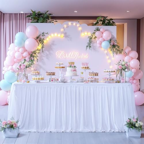 White Table Cloth Rectangle Table Covers for 6 Foot Tables, White Tulle Table Skirt Rectangle Table 6ft Stretch Tulle Tablecloth Skirt Fitted Elastic Banquet Party Wedding Table Cloth for 6 Foot Table - Image 2