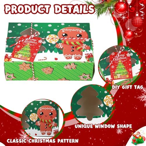 Zhanmai 64 Pcs Christmas Treat Boxes with Window Holiday Kraft Bakery Christmas Cookie Gift Boxes Xmas Pastry Food Containers with Ribbons DIY Tags for Party Favor Gift Giving(Classic) - Image 3
