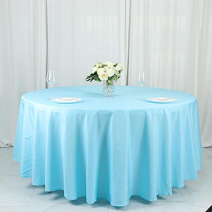 BalsaCircle 6 pcs 108 inch Blue Round Polyester Tablecloths Fabric Table Cover Linens for Wedding Party Banquet Reception Events Kitchen Dining - Image 3