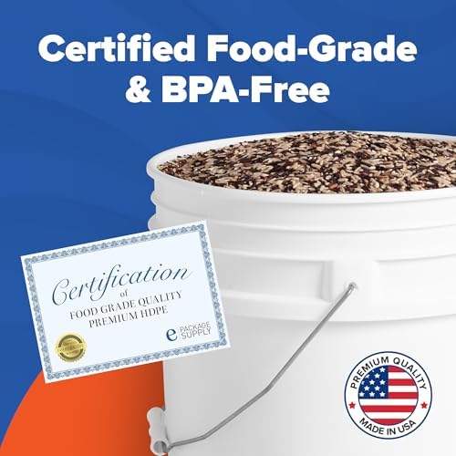 ePackageSupply 5 Gallon Bucket - Food Grade w/Lid BPA-Free, White/Black, 6 | Airtight Gamma Seal Screw-On Lid, Heavy-Duty 90 Mil HDPE Plastic, Food Safe and Durable Container, Bulk Storage, Made in USA - Image 4
