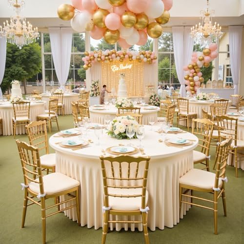 leegleri 10 Pack 60Inch Ivory Spandex Round Tablecloths, Stretchy 120inch Fitted 5FT Round Table Cloths, Wrinkle Free Table Cover with Skirt for Wedding Party Dining Banquet by LeegleriTableSkirt