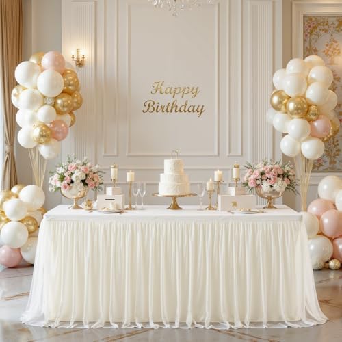 HB HBB MAGIC Ivory Table Cloths 6 Foot Rectangle Tulle Table Skirt Rectangle Tables 6ft Fitted Spandex Table Covers Stretch Elastic Banquet Birthday Party Baby Shower Wedding Table Cloths - Image 3