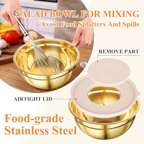KesaPlan Mixing Bowls with Airtight Lids Set 7 PCS Stainless Steel Bowls with 3 Grater Attachments Nesting Metal Mixing Bowls,Size 4.5,4,3.5,2.1,1.5,1.1,0.7QT,Great for Mixing & Serving - Image 4