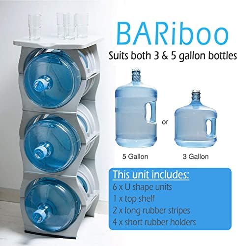 Bariboo Stackable Water Bottle Storage Rack Best Water Jugs 5 Gallon Organizer. Jug Holder for Kitchen, Cabinet and Office Organizing. Reinforced Polypropylene (Silver, 3 Plus Shelf) - Image 2