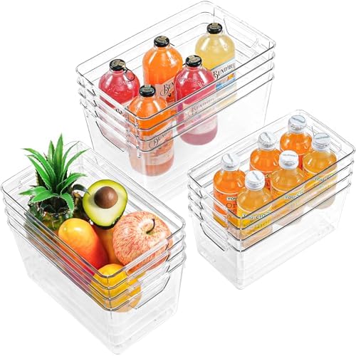Freebat 12 Pack Pantry Organization and Storage,Clear Plastic Storage Bins | 4Small 4Middle 4Large,Cabinet Organizer, Clear Plastic Storage Containers with Handle,Acrylic Storage Bins for Cabinet,Fridge by Freebat