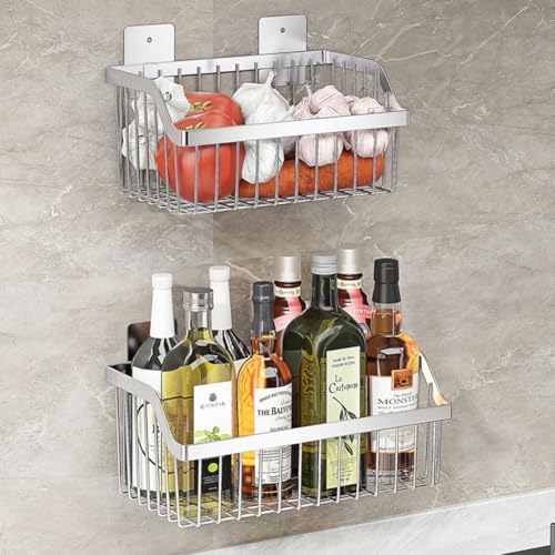 SUS304 Stainless Steel Hanging Storage Baskets Organizer Wall Mount, Metal Wire Storage Bin Rack for Kitchen Bathroom Shower Spice Shelf,L 9.84 Inch - Image 6