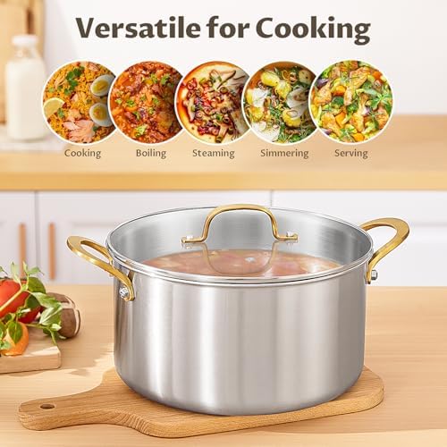 BEZIA 10 QT Stock Pot with Lid, Full Clad Tri-Ply Stainless Steel Soup Pot - Image 6