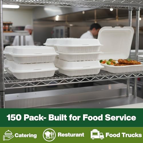 Front Lock MFPP Hinged Container, White, Vented, 1 Compartment, 7" x 7", Disposable Takeout Boxes, Durable Microwaveable To-Go Containers for Restaurant & Food Service,150pc - Image 6