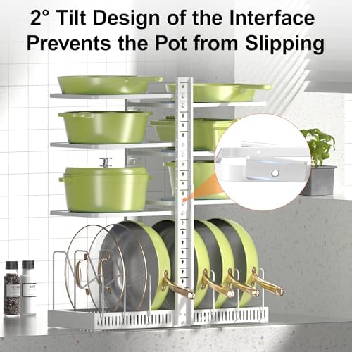 LAMU Pots and Pans Organizer under Cabinet, Pan Pot Organizers inside Cabinet with 6 Shelves and Pot Lid Organizer, Adjustable Height Up to 24", Holds up to 12 Pans, Lightweight Pots, White - Image 3