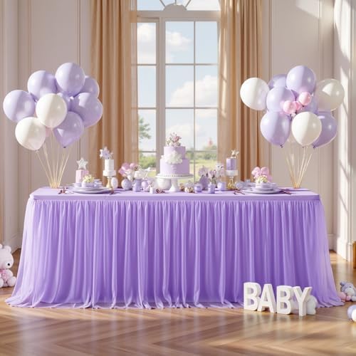 HB HBB MAGIC Purple Table Cloths 8 Foot Rectangle Tulle Table Skirt Rectangle Tables 8ft Fitted Spandex Table Covers Stretch Elastic Banquet Wedding Baby Shower Birthday Party Table Cloths - Image 5