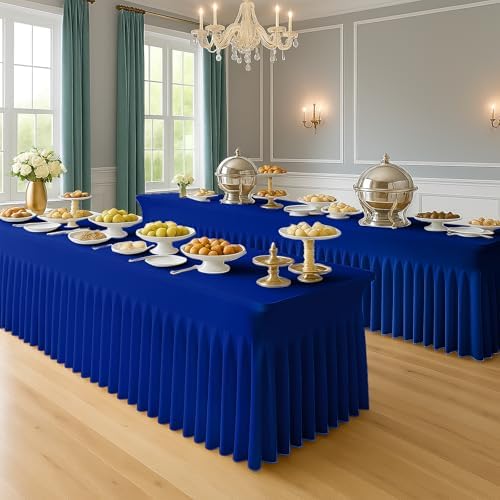 Deep Dream 6 Pack Royal Blue Spandex Table Covers 6 Foot, Fitted Stretch Tableclothes 30x72 Inch, Wrinkle Free 6FT Fitted Table Clothes with Skirt for Party, Banquet, Wedding and Events - Image 2