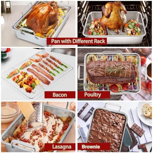 P&P CHEF Roasting Pan,8 PCS, 14 Inch Stainless Steel Turkey Roaster Pan Set - Image 5