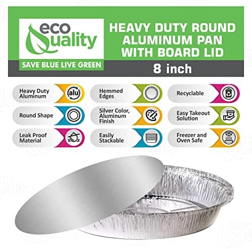 EcoQuality 8" Round Aluminum Foil Pans with Board Lids - Disposable Containers with Foldable Walls for Pie Baking, Cooking, Serving, Reheating, and Storing - Freezer and Oven Safe Tart Pan 200 Pack - Image 3