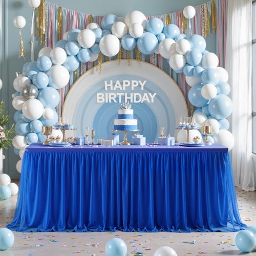 Royal Blue Table Cloths for Parties Tulle Table Skirts Rectangle Tables 8ft Fitted Spandex Table Covers Stretch Elastic Banquet Wedding Baby Shower Birthday Party Table Cloths 8 Foot Rectangle - Image 7