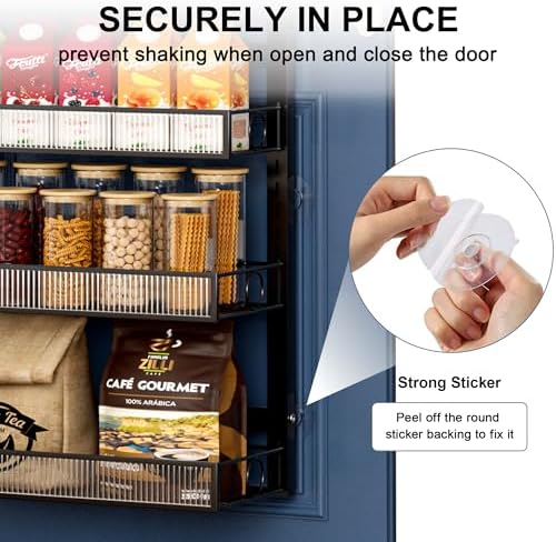 Over the Door Pantry Organizer 8 Tiers Hanging Door or Wall Mounted Spice Rack with Adjustable Acrylic Basket,Heavy Duty Metal Seasoning Storage Shelf for Kitchen Pantry and Bathroom - Image 5