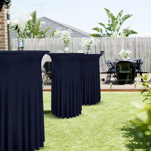 4 Packs Navy Blue Round Cocktail Table Skirt 32"x 43" - Image 6