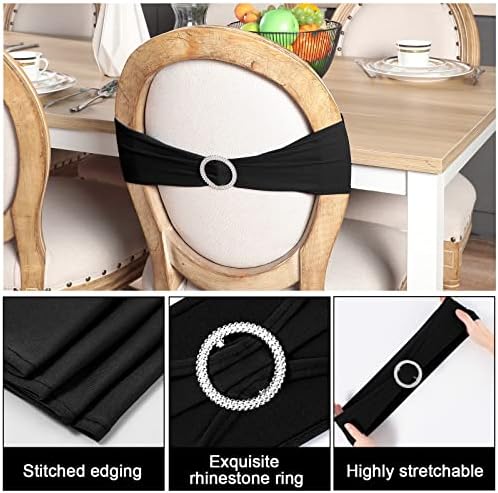 Tudomro 80 Pcs Spandex Chair Sashes, Stretch Ties Bows with Buckle Slider Elastic Bows Chair Cover Bands for Wedding Party Universal Reception Ceremony Banquet Decoration(Black) - Image 3