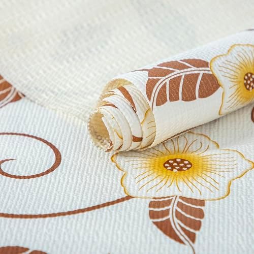 FIFTY FEET 12"x120" Non-Adhesive Shelf Liner for Kitchen Cabinets and Drawers, Washable Non-Slip PVC Cabinet Liner (Yellow Flower)(1 Roll) by FIFTYFEET