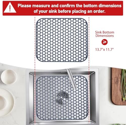 Bestjing 2 Pack Silicone Kitchen Sink Protector Mat-13.7"x11.7", Gray - Image 2