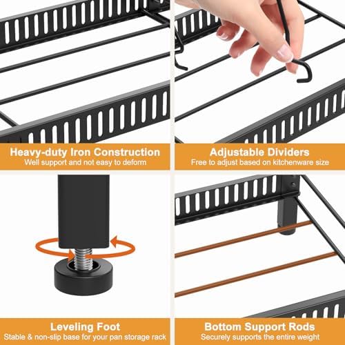 Housolution 2 Tier Expandable Pot and Pan Lid Organizer Holder Rack - Image 5