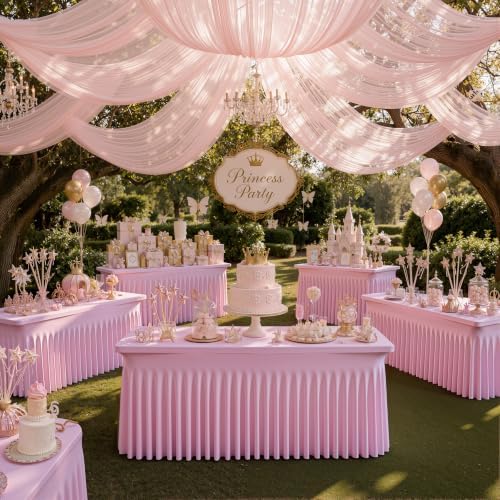 4pk Baby Pink Spandex Table Cloths for 6 Foot Rectangle Tables Wrinkle Free by LeegleriTableSkirt