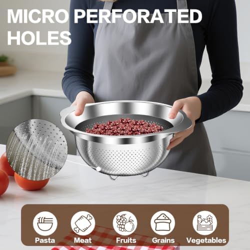 Stainless Steel Colander for Kitchen, 5 Quarts Stainless Steel Strainer, Pasta Strainer for Spaghetti Fruits Vegetables Cooking Food, Large Capacity with Handle Kitchen Food Strainer Basket - 1 Pack - Image 3