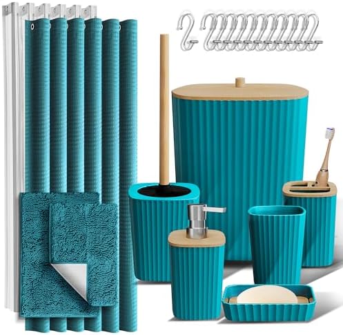 Clara Clark Teal Bathroom Set, Bathroom Sets with Shower Curtain and Rugs by ClaraClark