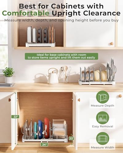 EVERIE Adjustable Bakeware Organizer Pot Lid Holder Rack for Pots, Cake Molds, Cutting Boards, Mats, Cookware, GS02SS, Pack of 2 - Image 5