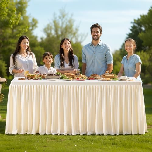 2 Pack Champagne Tablecloths for Rectangle Tables 6ft, Wrinkle Resistant Spandex Tablecover Fitted Stretch Table Cloth with Pleated Ruffle Table Skirts for Party Banquet Dining Birthday Wedding - Image 5