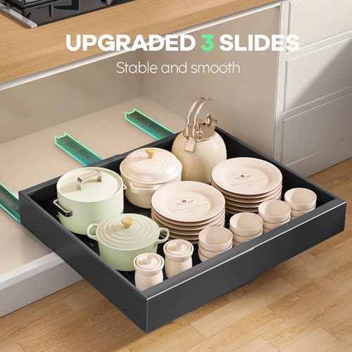 Seinloes 2 Pack Pull out Cabinet Organizer 21"Deep With Raising Pad for Framed Cabinets, Expandable Slide out Drawers for Kitchen Cabinets with 4pcs Divider Racks, Roll out Shelves 12.1"-20.4" W Black - Image 5