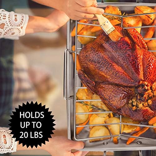 P&P CHEF 16" Roasting Pan with Racks, Stainless Steel Roaster Turkey Pan - Image 6